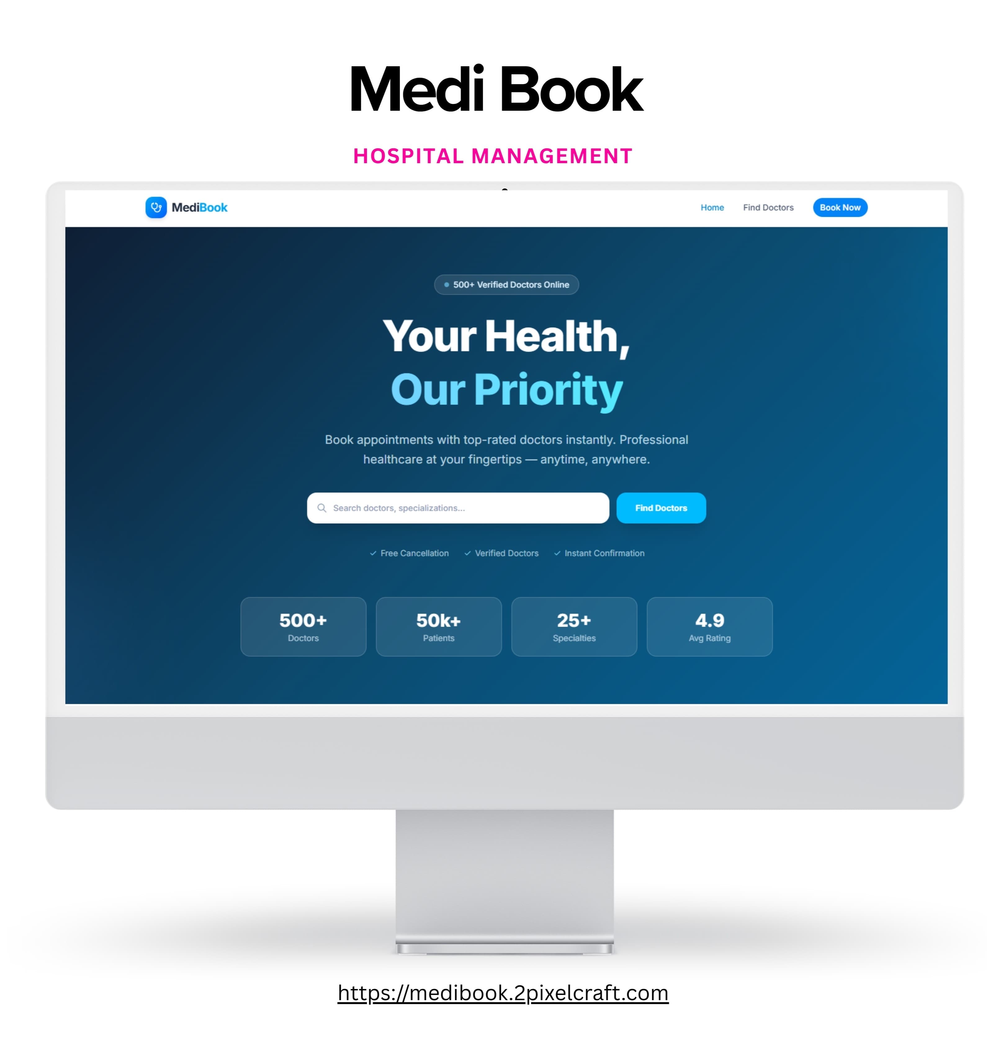 MediBook healthcare website designed and developed by 2PixelCraft