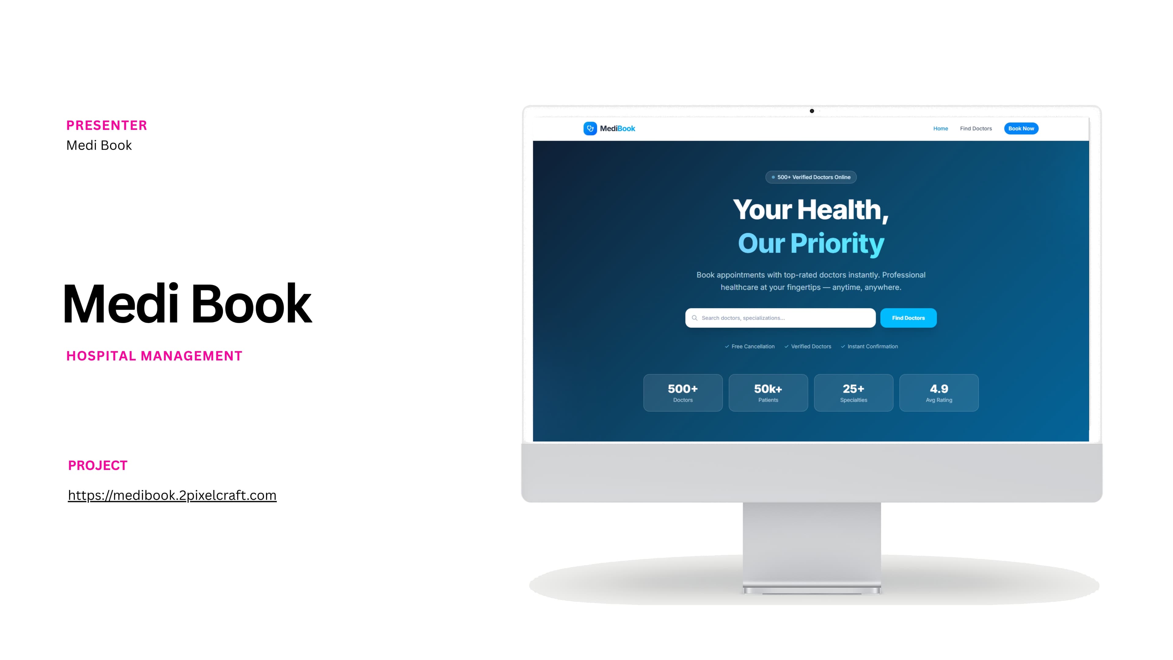 MediBook healthcare website designed and developed by 2PixelCraft